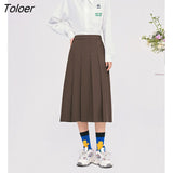 Women Skirt 2022 Autumn A Line Back Waist Elastic All-match Brown Chic Casual Streetwear Midi Pleated