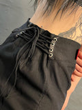 Gothic Mermaid Skirt Long Women Vintage Chinese Dragon Print High Waist Lace Up Slim Goth Black Maxi Skirt