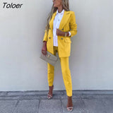 Fall Turn Down Collar Long Sleeve Double-breasted Blazer Suit Pants Two Piece Set Outfits Elegant OL Office Ladies