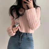 Chic Lazy Shortcase Tender Tender V-Neck Sweater Women's Long Sleeve