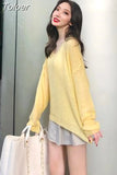 Woman Sweaters Sexy V-neck Knit Oversized Top Fashion Y2K Sweater See Through Thin Jumper Korean Elegant Women's