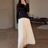 2025 New Solid Color Dress Fashion Fake Two Long-Sleeved Dress