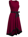 Vintage O-Neck Sleeveless Solid Bow A-line Midi