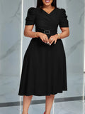 Women's Summer New Fashion Elegance V-Necked Folded Large Dress Dress