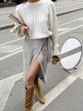 Faux Suede Lace Up Skirts A-Line Winter 2022 Women Warm High Waist Split Skirts Vintage Gray Midi Skirts Office