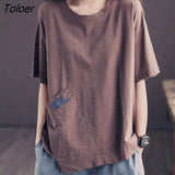 Cotton Short-sleeved T-shirt Women Summer Tops Korean Style Loose Large Size Fashion T Shirt Pullover Women's Casual