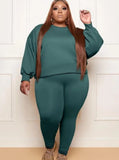 Plus Siz Loose Long Sleeve Round Neck Sweatshirt And Skinny Pants
