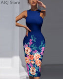 Women Floral Print Sleeveless Split Back Bocydon