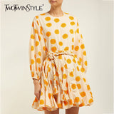 Print Dress Women O Neck Lantern Long Sleeve Bandage High Waist Mini Dresses Female Casual Fashion 2020