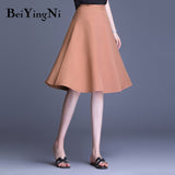 Women's Skirt A-line High Waist Spring Summer Korean Casual Office Ladies Skirts White Black Elegant Solid Color