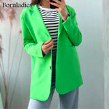 Women Chic Oversized Green Blazer Spring Single Buttons Female Loose Suit Jacket Full Sleeve Y2K Outwear Blazer