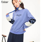 Women Fleece Sweatshirt 2022 Winter Paneled Knitted Long Sleeve O Neck Loose Hoodie Drop Shoulders Casual