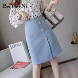 Vintage Office Ladies Skirts Buttons A Line Knee-Length 2020 Elegant Skirt Women High Waist Jupe Femme Split