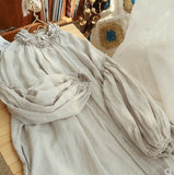 Stand Loose Plus Size Solid White Lantern Sleeve Hemp Cotton Cardigan Woman