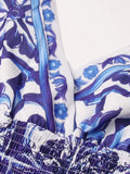 TWOTWINSTYLE Print Chic Dress For Women V Neck Sleeveless High Waist Colorblcok Midi Sling Dresses Females Summer Fashion