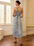 New Women's Holiday Style Hanging Neck Sling Skirt French Temperament Print
