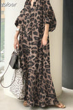 Leopard Print Puff Sleeve Dress For Woman v neck puff sleeve loose colorblock long dresses female clothing 2023