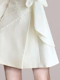 Fashion Women's Suit Dress Notched Collar Bow Lace Up Wait Spliced Pearls Pleated White Dresses Spring 2023 New