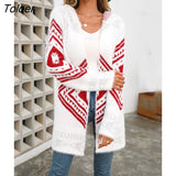 Hooded Women's Long Cardigan Casual Knitted White Sweater For Women Fashion Plush Jacket Autumn Winter Streetwear