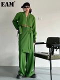 Wide Leg Pants Green Big Size Two Piece Suit New Lapel Long Sleeve Loose Fit Women Fashion Tide Spring Autumn 2023