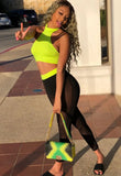 Mid Waist Patchwork Mesh Full Length