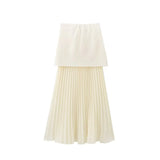 Women's Clothing 2025 Summer Solid Color Trim Gold Button Knitted Vest Top + Half Skirt