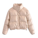 Women Fashion Faux Leather Padded Jacket Thick Warm Parka Coat Vintage Long Sleeve Female Outerwear Chic