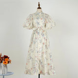 Court Style High Design Feeling Heavy Industry Nail Drill Short Sleeve Single Buckle Dress +