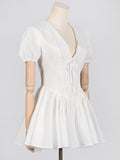 Gentle Wind Princess Temperament Elegant Dress 2025 Spring New Bow Leisure Bubble Sleeve