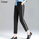 Women Patchwork Leisure Ankle-length Lace-up Sporty 3XL Loose Korean Style Harem Trousers Streetwear Slim Chic Simple