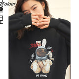 Women Sweatshirts Spring Winter O Neck Loose Pullovers Fake Two Piece Rabbit Print Cotton lined Chic Casual