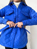 Winter Casual Loose Argyle Jackets Women Fashion Thick Warm Long Coats Elegant Tie Belt Cotton Padded Outerwear