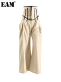 High Waist Shaped Pleated Long Wide Leg Apricot Trousers New Loose Fit Pants Women Fashion Tide Spring Autumn 2023