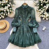 Court Lantern Sleeve Dress Girl Spring Hook Flower Embroidery Design Famous Light Luxury Royal Sister Temperament