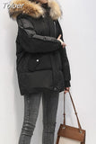 Fur Collar Down Jacket Women Winter 2023 Korean Fashion Warm Thicken Loose Padded Cotton Coat Female Loose Puffer