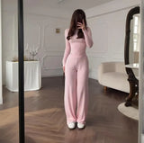 Summer New Women's Round Neck Solid Color Wide Leg Pants Commuting Leisure Suit