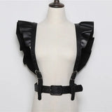 Pu Leather Black Buckle Ruffles Split Joint Wide Belt Personality Women New Fashion Tide All-match Spring 2022