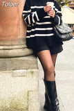 Women Autumn Fashion Casual Turtleneck Striped Jacquard Sweater Streetwear Long Sleeve Knitted Pullover Chic Winter Warm