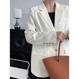 Women‘s Gray Beige Elegant Blazer Embroidery Sleeve Detailed Flap Pocket Jacket Shoulder Pad Autumn Casual Female