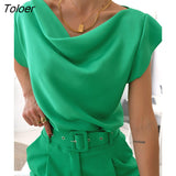 White Women's Blouse Summer Short Sleeve Casual Loose Irregular Shirt Tops 2022 Elegant Solid Color Office Lady