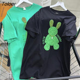 Crystal Cartoon Embroidery Knit Rabbit T Shirts Streetwear Korean Fashion Sweet Girls 2022 Summer Large 2XL Casual