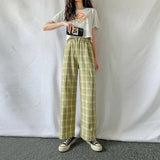 Women Plaid Pants Loose Wide Leg Trousers Korean Style Oversize Retro Teen Straight Trousers Female Long Pants