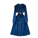 And Cooked Wind Dolls To Receive Waist Metal Buckle Temperament Casual Long Denim Dress