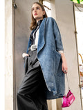 Toloer Personality Versatile Windbreaker 2024 Autumn New Fashion Wind Seven Minute Sleeve Long Blue Denim Coat Woman-Outfit