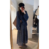 With A Set Of 2025 Purple Gentle Temperament Sweater Knitted Jersey Half Dress Two-Piece