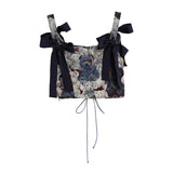 2021 Korean Cute Little Bear Jacquard Bow Suspender Vest Women's Summer New Style Printed Sleeveless Ladies Crop