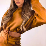 Loose Fleece Women's Pants Tracksuit Cropped Hooded Top And Drawstring High Waist Joggers Ladies Sports Suit 2022