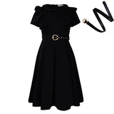 Women's Short-Sleeved Doll Collar Solid Color Short-Sleeved Lotus Leaf Side High-Waisted