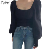 Women's Sweater Warm All-match Square Collar INS Square Neck Pink Top Autumn Winter Sweater for Dating Women's