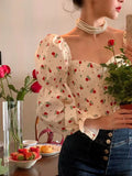 Vintage Elegant Blouse Women 2022 Summer Fashion Long Sleeve Slim Design Y2k Crop Tops Female Korean Casual Floral